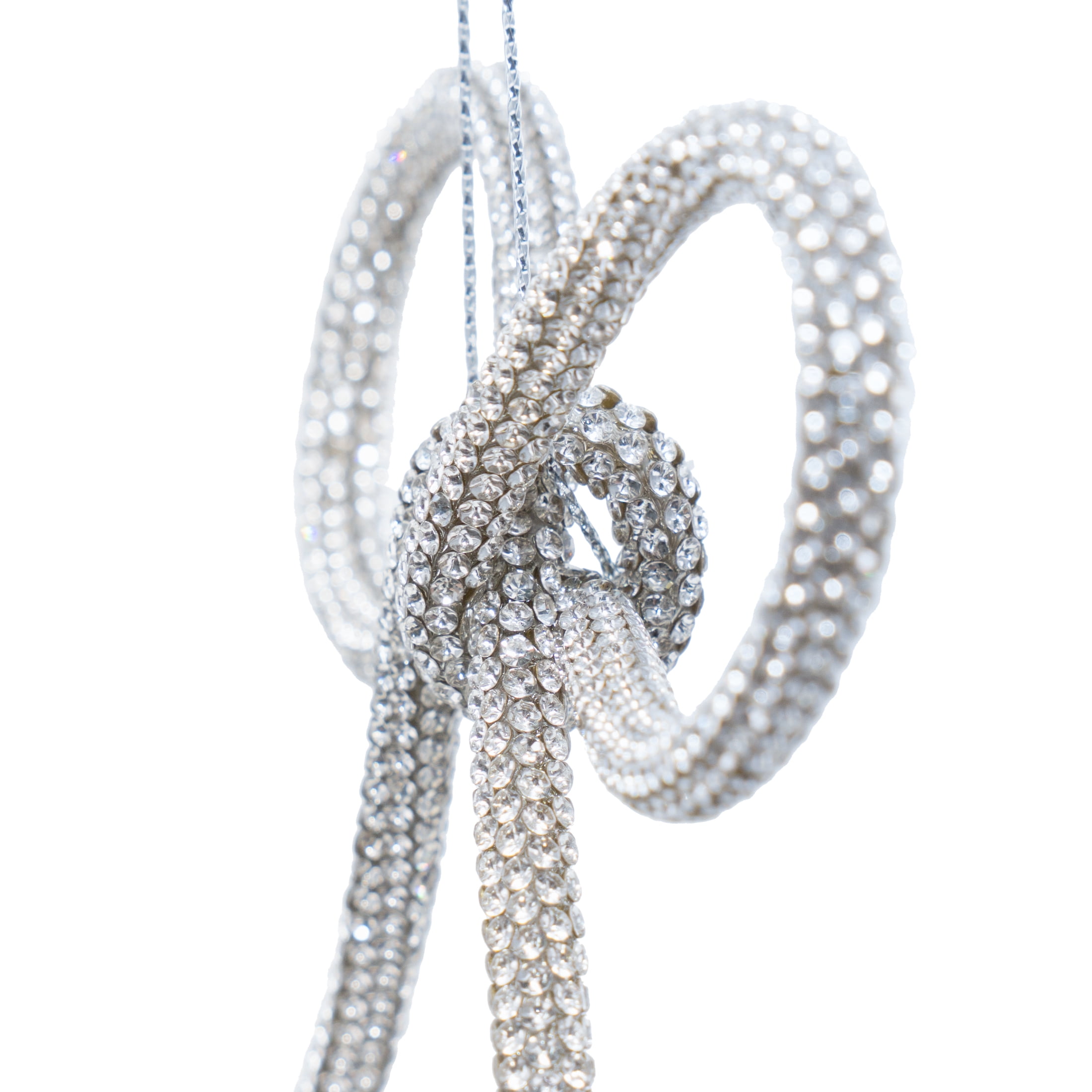My Texas House 2-Count Silver Crystal Bow Christmas Ornaments, 4"