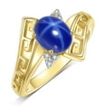 thumbnail image 3 of RYLOS Rings for Women 14K Gold Plated Silver Greek Key Designer Ring 9X7MM Gemstone & Diamond Ring September Blue Star Sapphire Jewelry Size 8, 3 of 7