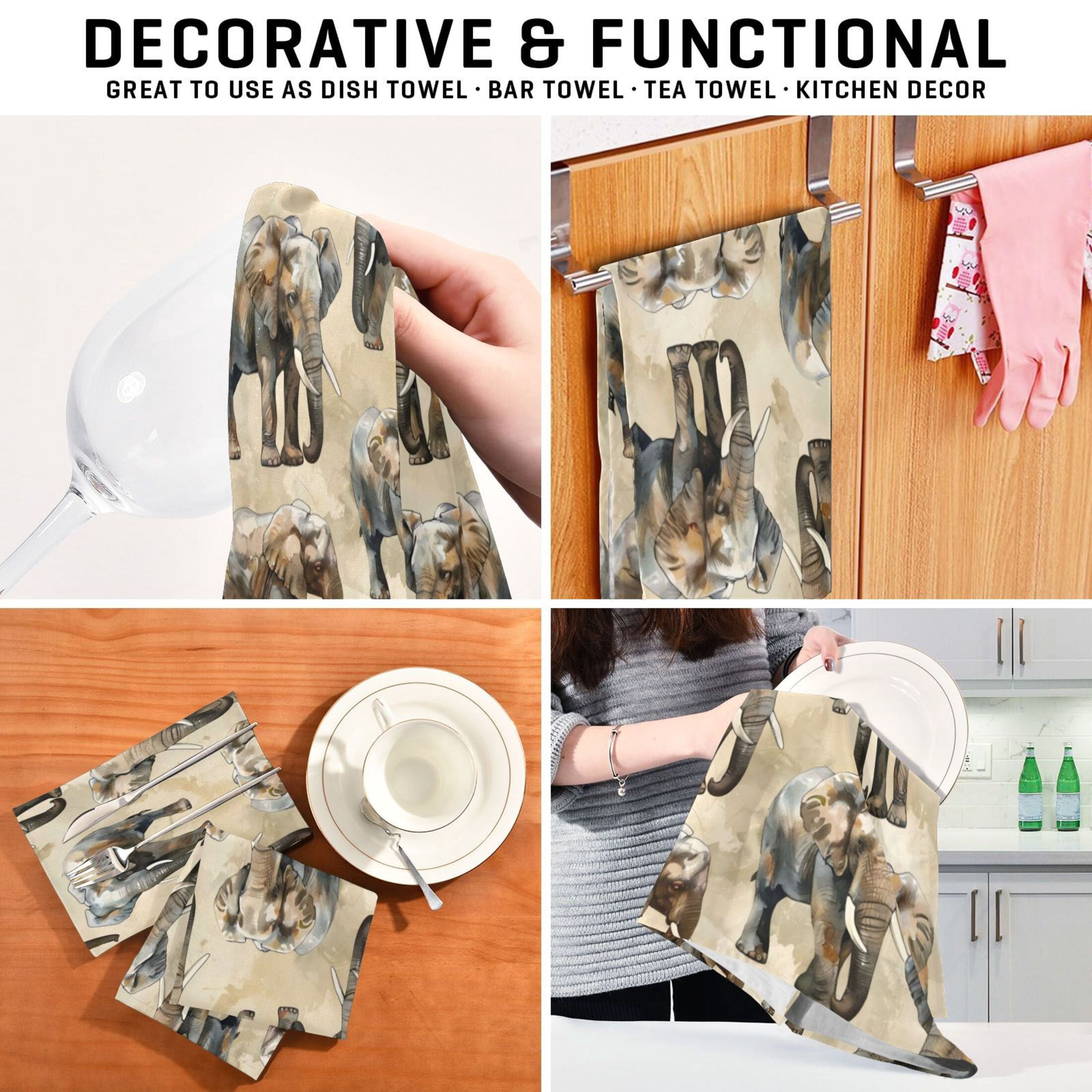 Kitchen Towel 28x18 Inches x6，Plate Towel, Decorative Towel, Napkin, Tea Towel Tea Towels For Kitchen Dish Cloths & Dish Towels Gray Elephant