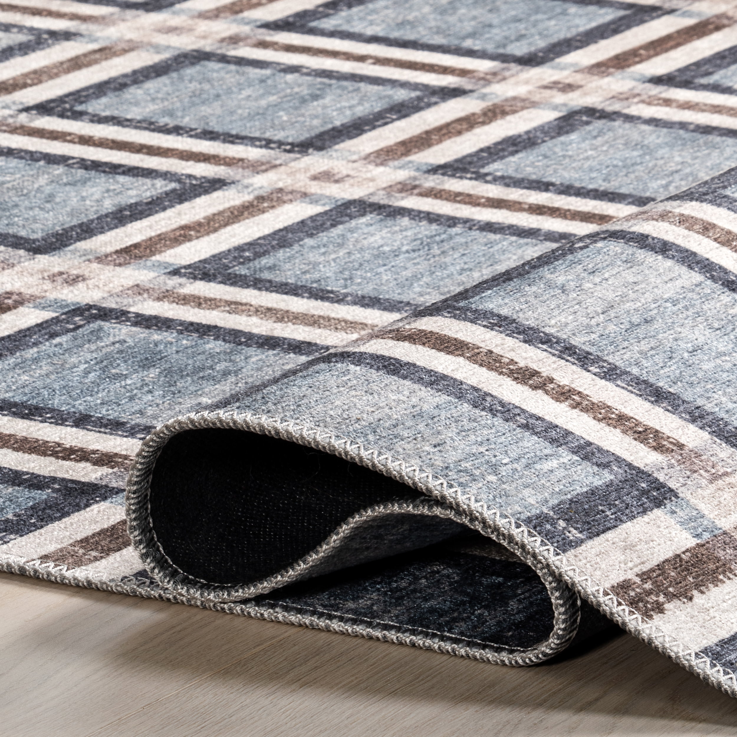 nuLOOM Steph Windowpane Plaid Machine Washable Area Rug, 7' 10" x 10', Blue