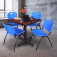 thumbnail image 2 of Kobe 30" Square Breakroom Table- Cherry & 4 'M' Stack Chairs- Blue, 2 of 8