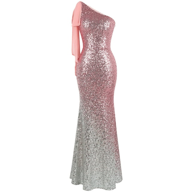 Angel-fashions Robe de bal asymétrique à paillettes progressives pour femme