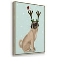 thumbnail image 3 of Christmas Pug with Antlers and Robin - Framed Gallery Wrapped Holiday Canvas - 25 x 37 - Natural Wood Frame, 3 of 8