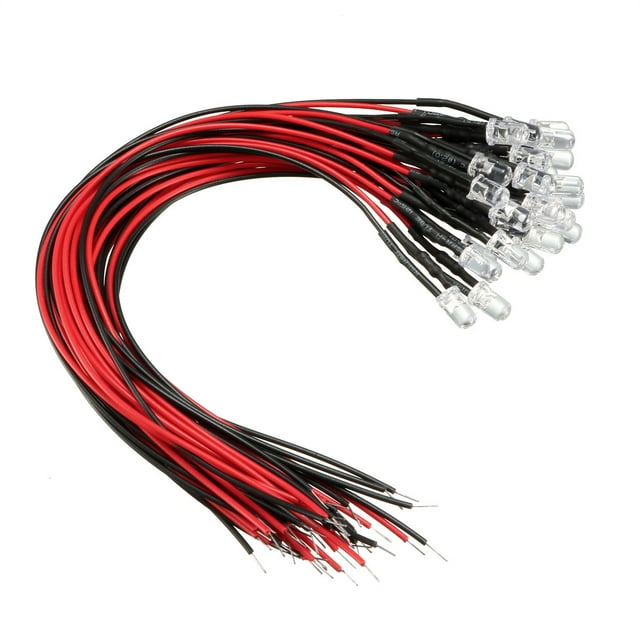 Unique Bargains 25Pcs 5mm Pre-Wired Diffused LED Diodes Light 20mA DC 9-12V Red