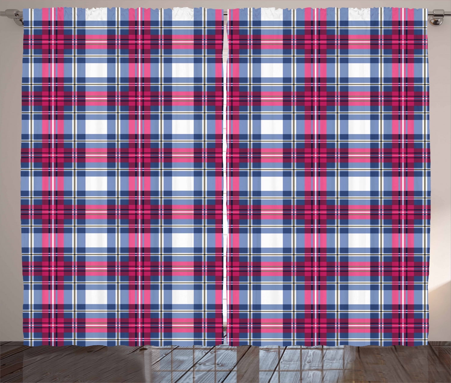 Plaid Curtains 2 Panels Set, Classical British Tartan Design with a