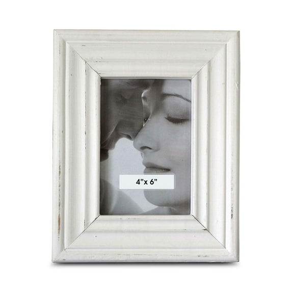 Stockbridge Photo Frame, Rustic Bevels, Creamy White, Fir Wood, Vintage Distressed Finish, 7 3/4 x 9 3/4 Inches, 4 x 6 Inch Window, For Table Top Or Wall Display, Shabby Style