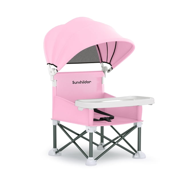 Asiento elevador portátil para bebés Sunchildor con bandeja y toldo rosa