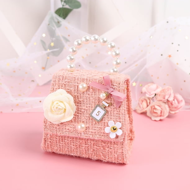 Bolso bandolera portátil con cadena y perlas de camelia de estilo fragante rosa, bolso de doble propósito para niños, bolso para niñas, monedero