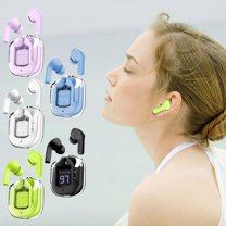 Wireless Earbuds under $5! Xqxayjr Wireless Earbuds, Transparent LED Display Bluetooth 5.3 Earphones, Stereo Sound with Charging Case, Noise Cancelling Mic for Music & Calls