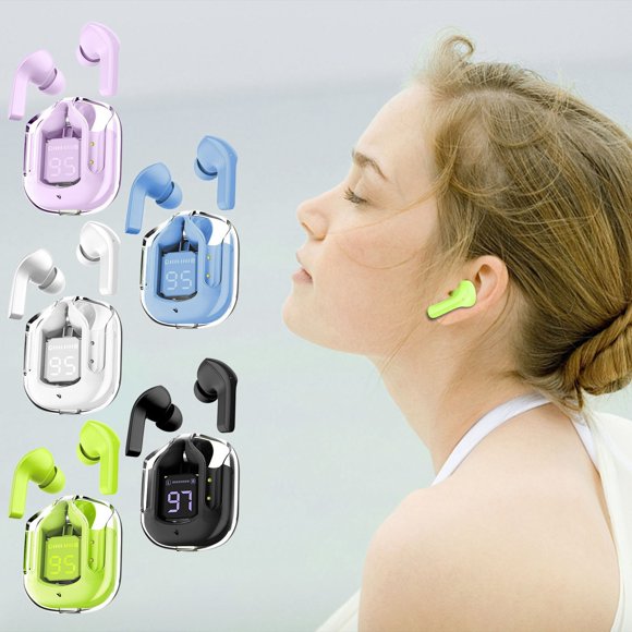 CQCYD 5Pcs Crystal Earbuds, Transparent Wireless Bluetooth Headphones, LED Digital Display Earphones, Bilateral Stereo Bass Copper Ring Speaker, Charging Case Included for Gym Running Travel