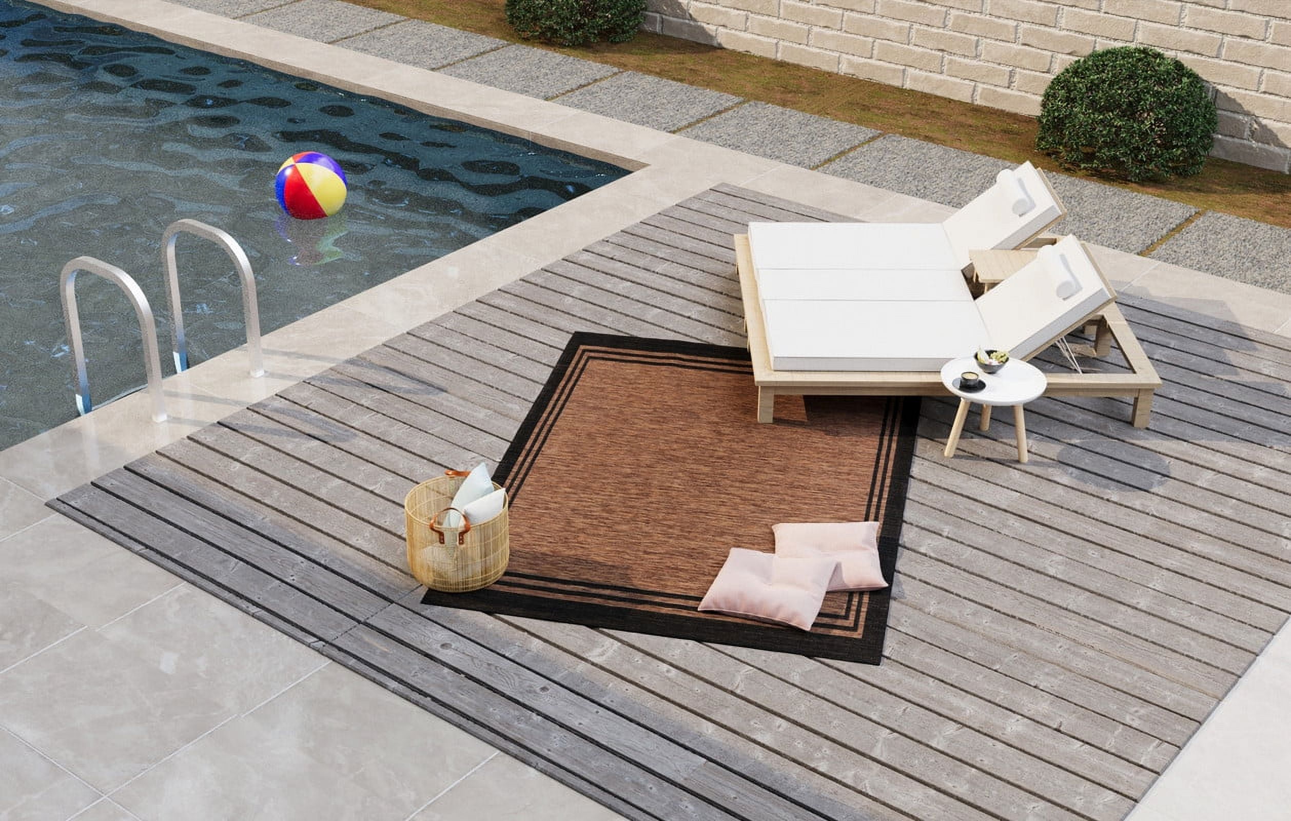 Beverly Rug Indoor/Outdoor Area Rugs, Waterproof Patio Porch Garden Carpet, Gold Brown, 6'x9'