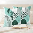 thumbnail image 3 of Boho Geometric Outdoor Waterproof Pillow Covers, Aqua Ethnic Abstract Stripes Leaves Decorative Square Throw Pillowcase Sofa Cushion Sham for Patio/Couch/Chair, 16"x16" 2 Pack, 3 of 8