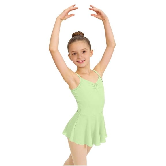 HAOTAGS Girls Ballet Cami Leotard,Mini Sleeveless Tutu Tank Basics Practice Dance Class Mint Green 3-4