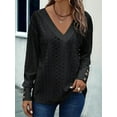 thumbnail image 2 of Women'S Tops Dressy Casual V Neck Long Sleeve Buttons Hollow Out Lace Embroidered Blouses Shirts Black XL, 2 of 5