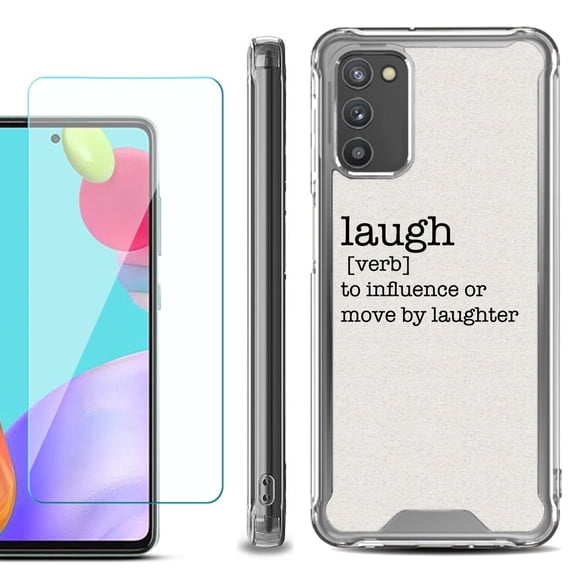 Shockproof Bumper Phone Case for Samsung Galaxy A03s, with Tempered Glass Screen Protector, by OneToughShield ® - Dictionary/Laugh