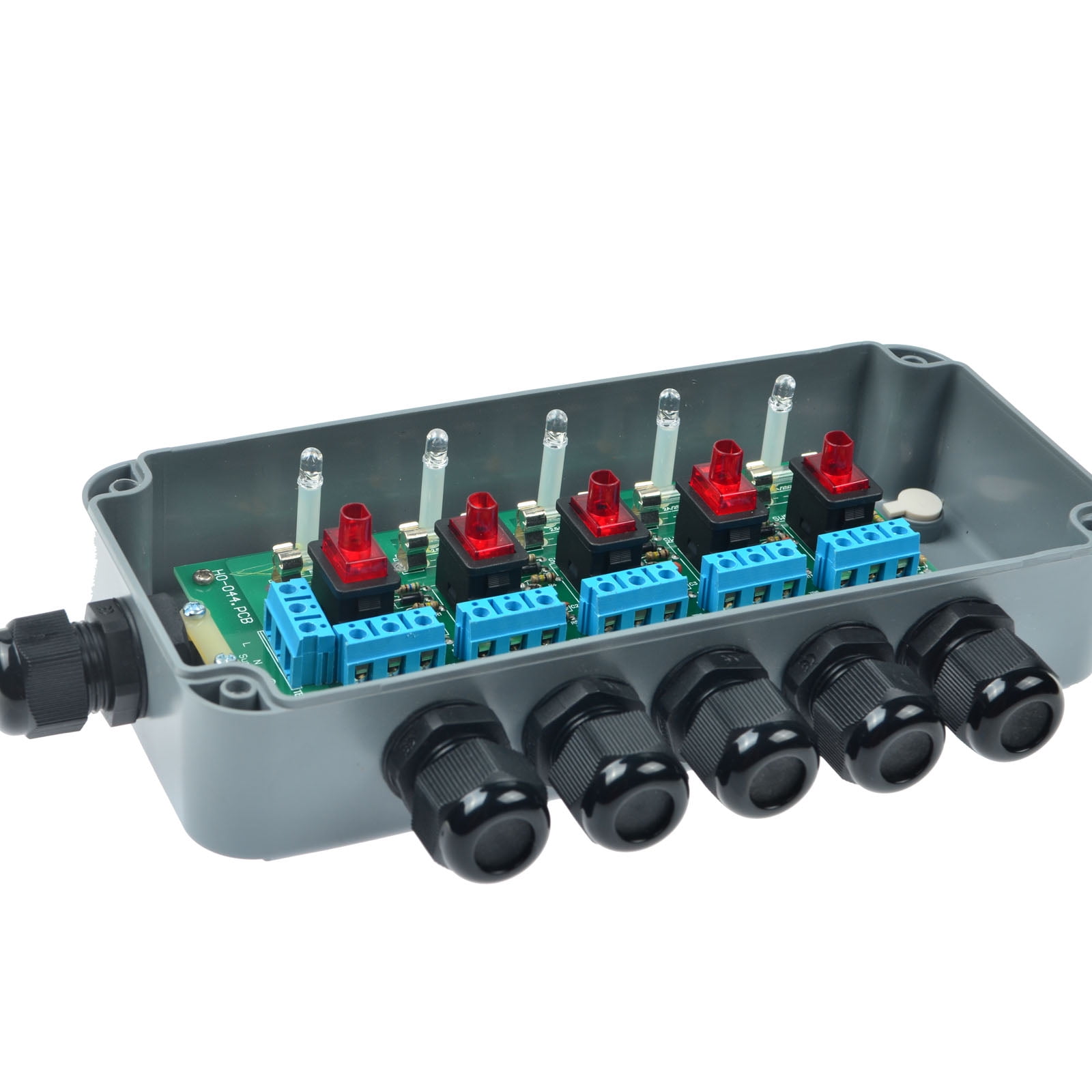 GREENCYCLE 5 Pack 15A 125VAC 5-Gang Power Control Switch Junction Box Weatherproof Outdoor Switched with 5 x Push Switches w/indicators and 6 x 20mm Cable Gland IP66 Rated