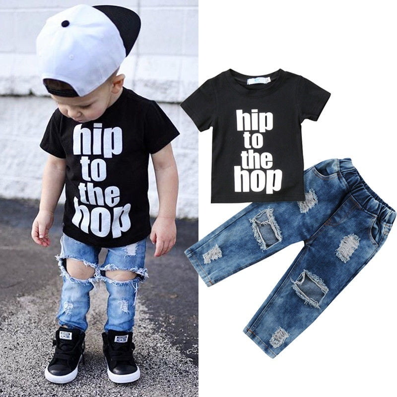 2PCS Newborn Toddler Kids Boys Summer Clothes Short Sleeve T