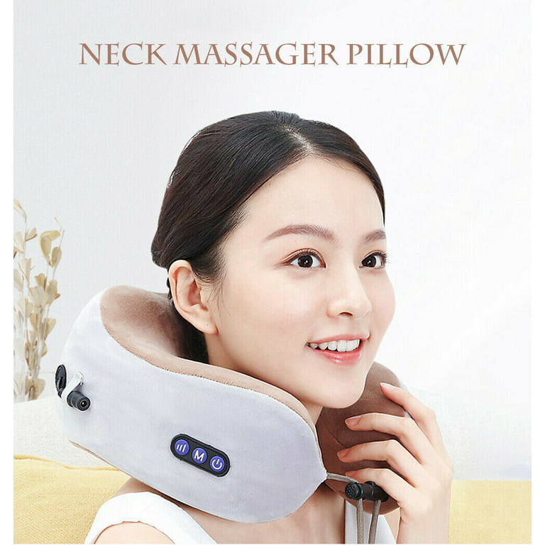 Neck Massager & Travel Pillow - U-Shaped Neck Pillow & Electric Massager  for Muscle, Shoulder, Cervical Pain Stress Relief - Memory Foam Massage  Pillow for Home, Office, Airplane,Car 