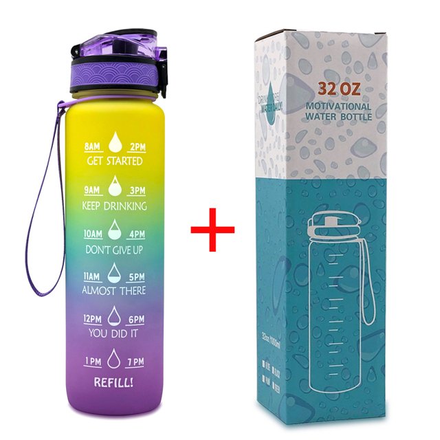 Inspirational Sports Water Bottle With Time Stamp-drinking Time-Tritan, BPA-free, Wide Mouth Leak-proof, Fast Flow Technology Suitable For The Majority Of Sports People-KEEW
