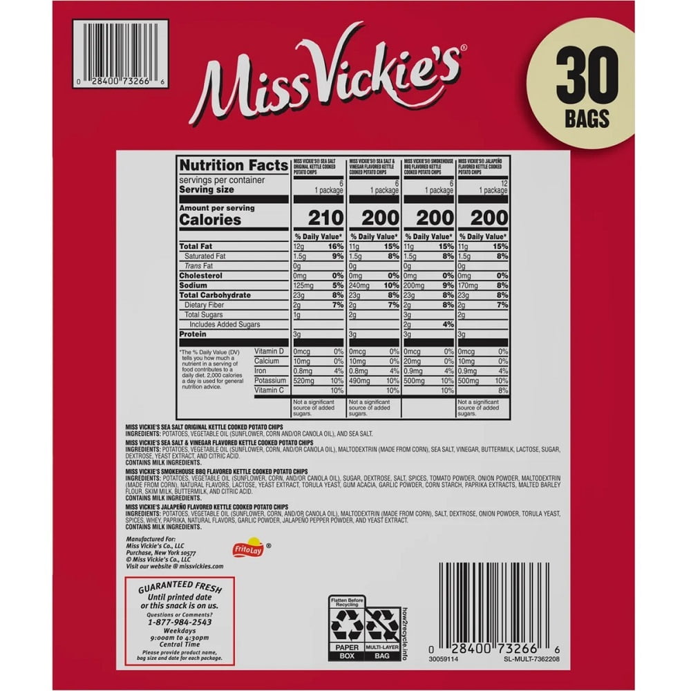 Miss Vickie�s Kettle Cooked Potato Chips, Variety Pack, 1.375 Ounce (Pack of 30)