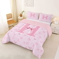 thumbnail image 2 of Erosebridal Dreamy Bow Knot Queen Comforter Set 3pcs For Girls Teens,Kids Children Pink H Letter Monogrammed Bedding Comforter Set,Pink Reversible, 2 of 6