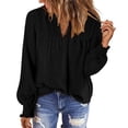 thumbnail image 2 of Tops for Women Long Sleeve V-Neck Solid Casual Loose Lace Patchwork Blouse Black L, 2 of 6
