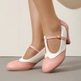 thumbnail image 2 of QIUOMBBP Women's Vintage Round Toe Mary Jane Pumps Fashion Colorblock Buckle Strap Heel Party Dress Shoes Pink, 2 of 7