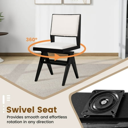 Costway Mid Century Modern Dining Chairs Set of 2 Faux Shearling Upholstered Dinner Chairs - Black + White