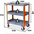 thumbnail image 2 of HPDAVV 3-Tier Heavy Duty Utility Cart - 1000 lbs Capacity Metal Service Cart with 5" Locking Wheels, Orange/Grey, 2 of 9