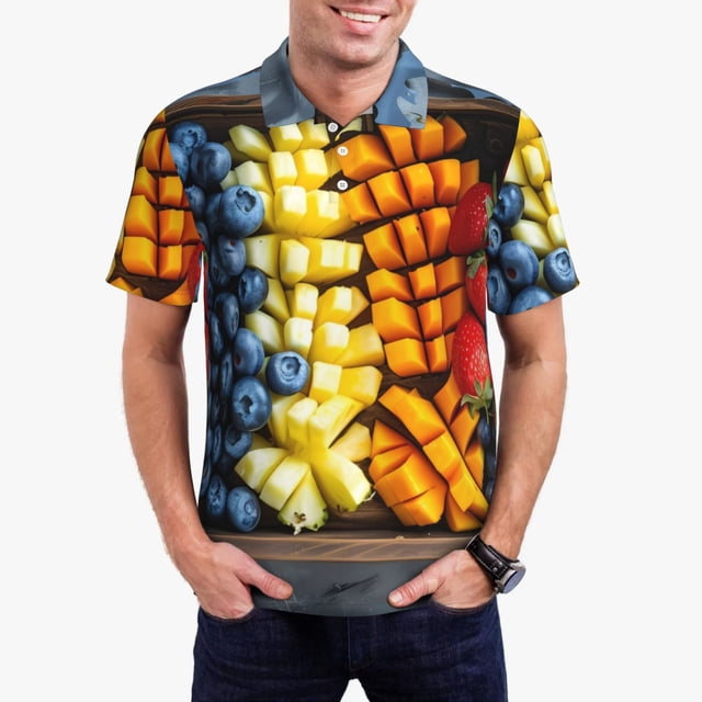 Balery Halloween Fruit Platter Camisa Polo de Hombre con Estampado, de Manga Corta y Tejido Medio, Camisa Tipo Golf Polo-Medium