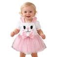 thumbnail image 2 of Huowey Baby Girls Easter Dress Cute Cartoon Rabbit Graphic Bows Short Sleeve Crewneck High Waist Ruffles Tiered Tutu Dresses Romper Bodysuits Spring Summer Stylish Clothes,White,6-12 Months, 2 of 9