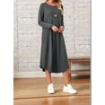 thumbnail image 6 of Women'S Loose Casual Round Neck Long Sleeve Dress Midi Slant Pocket Curved Hem Dress Dark Grey M, 6 of 9