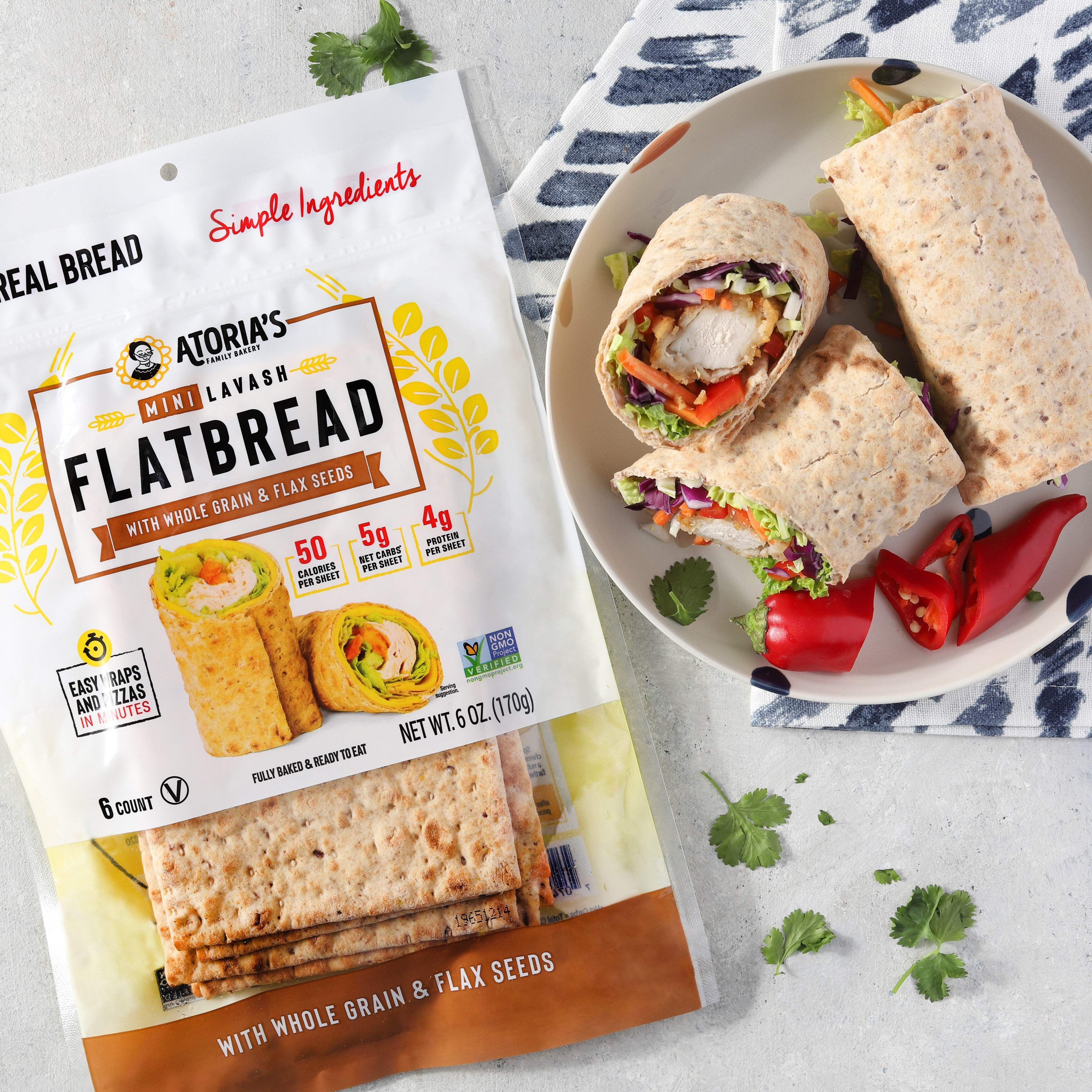 Atoria's Family Bakery Mini Lavash with Whole Grain & Flax Flatbread 8-Packs of 6 Flatbread (48 Flatbread)