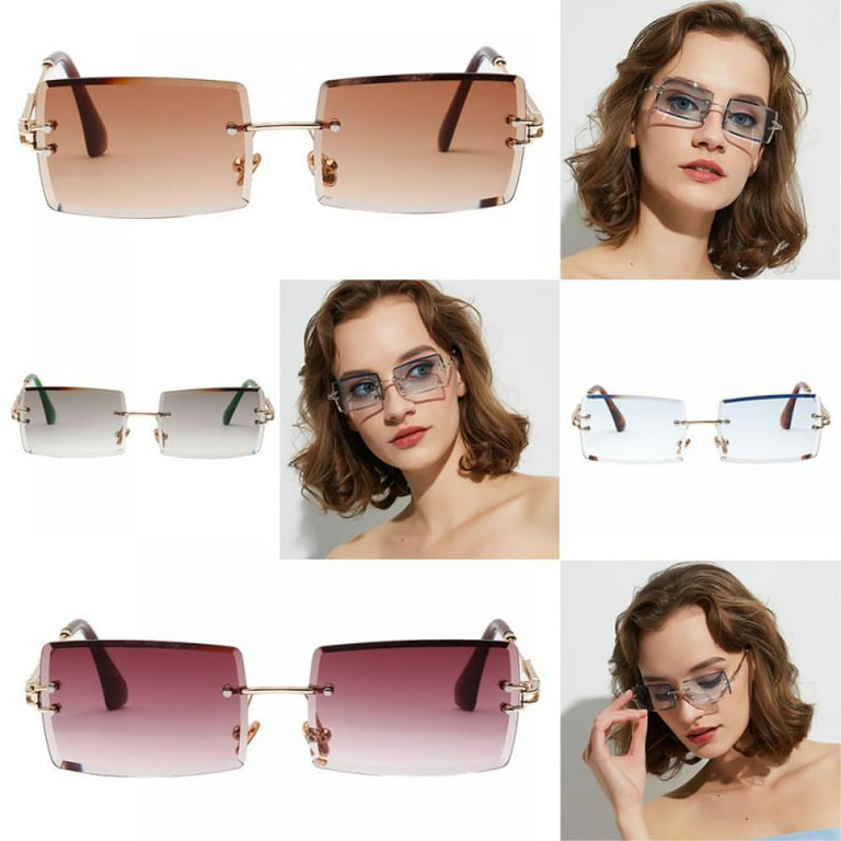 1 Pairs Rimless Rectangle Sunglasses Tinted Frameless Eyewear Vintage  Transparent Rectangle Glasses for Women Men