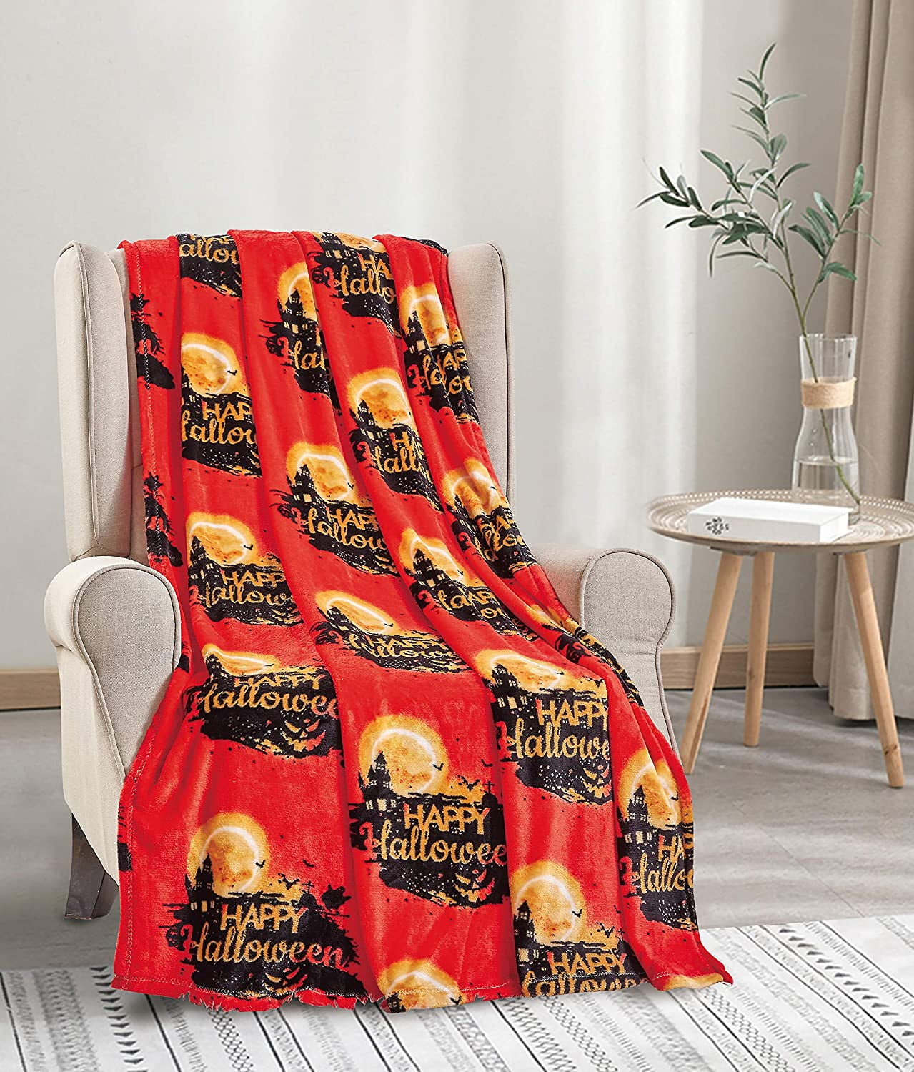 Fleece Throw Blanket Soft Lightweight for Couch Halloween Autumn Ghost Boo Rainbow White Yellow Scarry Cute 60x50