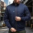 thumbnail image 3 of XUNKUSGA Men Padded Flight Bomber Jacket Windproof Warm Stand Collar Zip Up Military Jackets for Men with Multi Zip Pocket Classic Casual Cold Weather Coat for Men Navy M, 3 of 6
