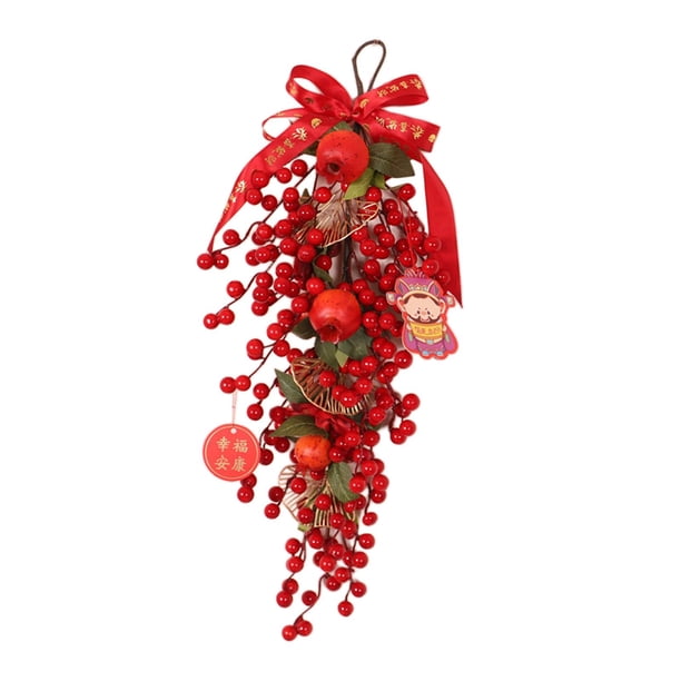 Decoración de año chino en apariencia de , 22 pulgadas, bayas mixtas, hojas y cinta, decoración con zo para puerta de , vacaciones, C perfecl botín de lágrima