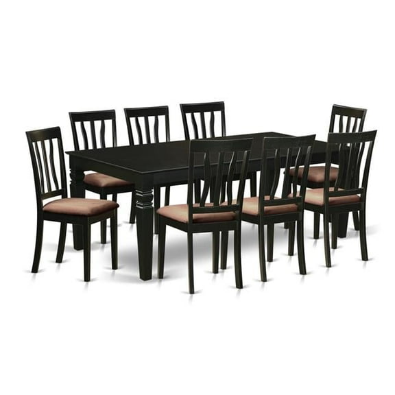Dining Room Set with One Logan Table & 8 Microfiber Upholstery Chairs, Luxurious Black - 9 Piece