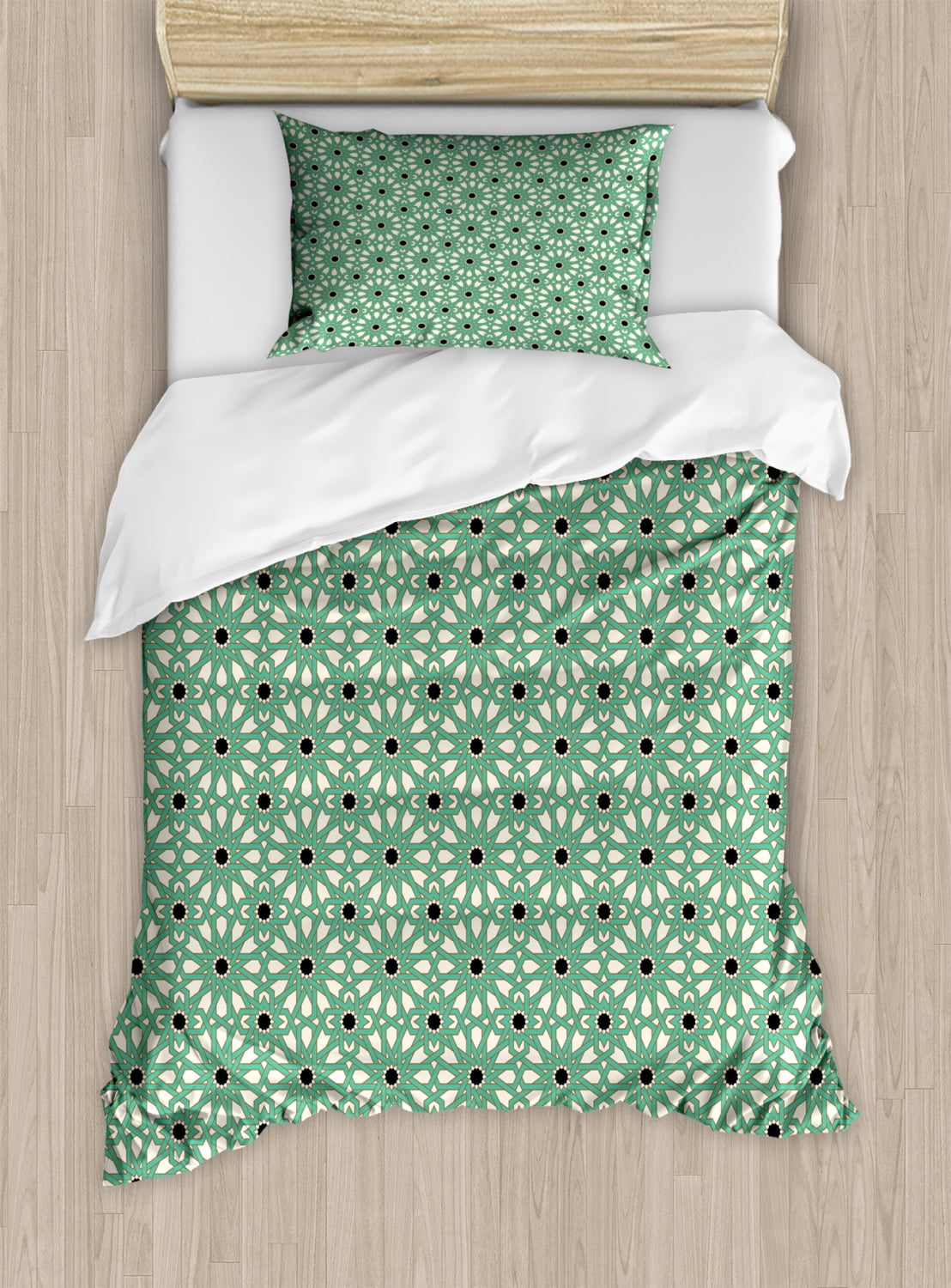 Moroccan Duvet Cover Set, North African Inspired Arabic Oriental Star Pattern with Complex Lines