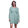 thumbnail image 1 of Bimba Robe Midi à Manches Longues Imprimé Floral Damassé Pochoir Vert Vêtements pour Femmes-Petit, 1 of 7