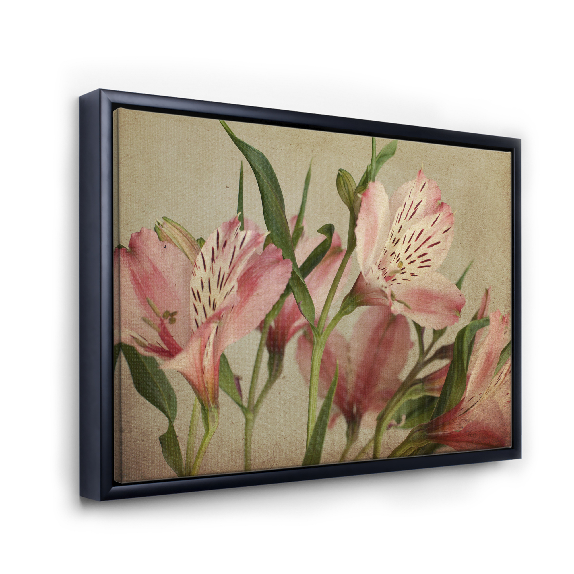 Designart 'Alstroemeria Flower Retro ' Traditional Framed Canvas Wall Art Print