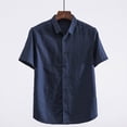 thumbnail image 3 of Men Shirt Short Sleeve Blouse Solid Color Top Lapel Button Shirt Cardigan Summer, 3 of 11