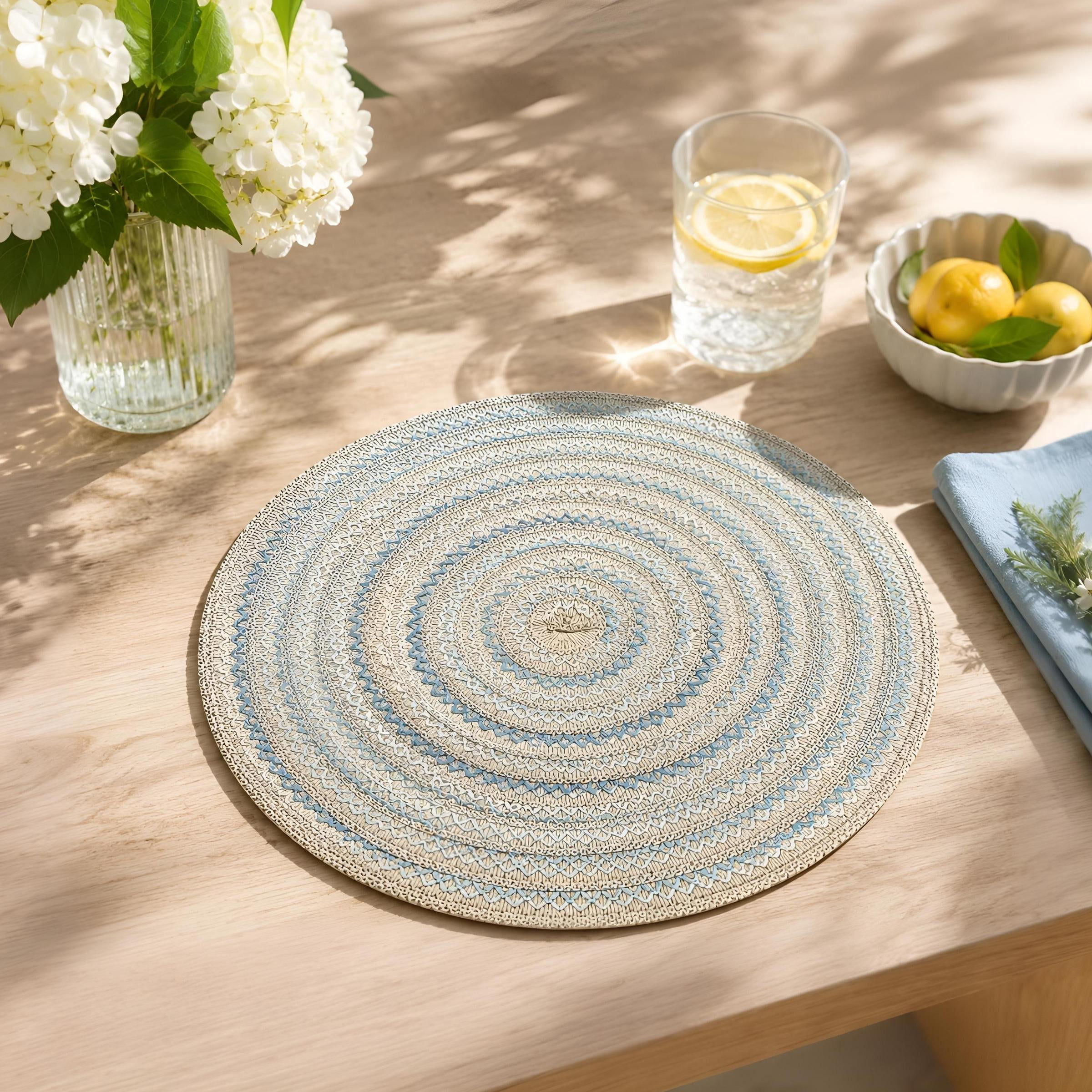 Dainty Home Set of 4 Placemats | Elegant and Durable | 15x15 in Round Woven Non-Slip Washable Place Mats | Tear-Resistant Heat | Resistant Placemats