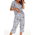 thumbnail image 4 of HAHDAXIA Womens Pajama Set Cotton Capri Pant Pyjama Short Sleeve Sleepwear Summer Pjs, 4 of 6