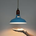 thumbnail image 5 of FSLiving Swag Pendant Light, 15ft Plug-in Dimmer Cord, Smart Plug Timer Modern Industrial Exterior Blue and Interior White Macaron Iron Shade, Wooden E26 Socket for Living Room Loft Dining, 5 of 9