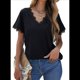 thumbnail image 2 of Blusas de Verano con Ribete de Encaje para Mujer, Cuello en V, Corta, Blusas, Camisetas Básicas Informales, Color Negro, Talla XXL, 2 of 6
