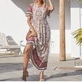 thumbnail image 2 of PVCS Fashion Women's V-neck Casual Retro Printed Short Sleeve Loose Dress, 2 of 8