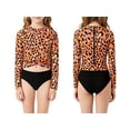 thumbnail image 2 of Serdomi Girls' Big Kid Long-Sleeve One-Piece Swimsuit Rash Guard - Orange Leopard Cutout Midriff Zipper Size 8, 2 of 7