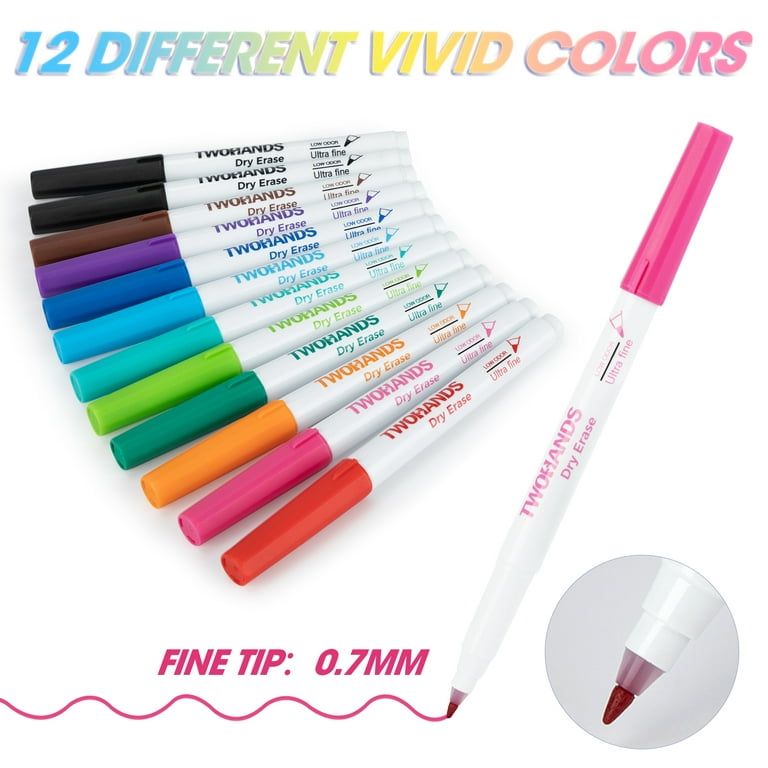 TWOHANDS Dry Erase Markers Ultra Fine Tip,0.7mm,Low Odor,Extra Fine Point,11 Assorted Colors,Whiteboard Markers for Office,Home,or Planning