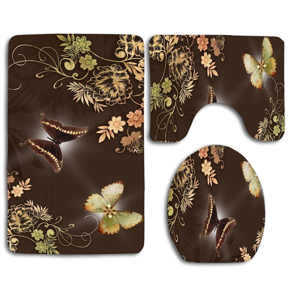 GOHAO Brown Can Be Beautiful 3 Piece Bathroom Rugs Set Bath Rug Contour